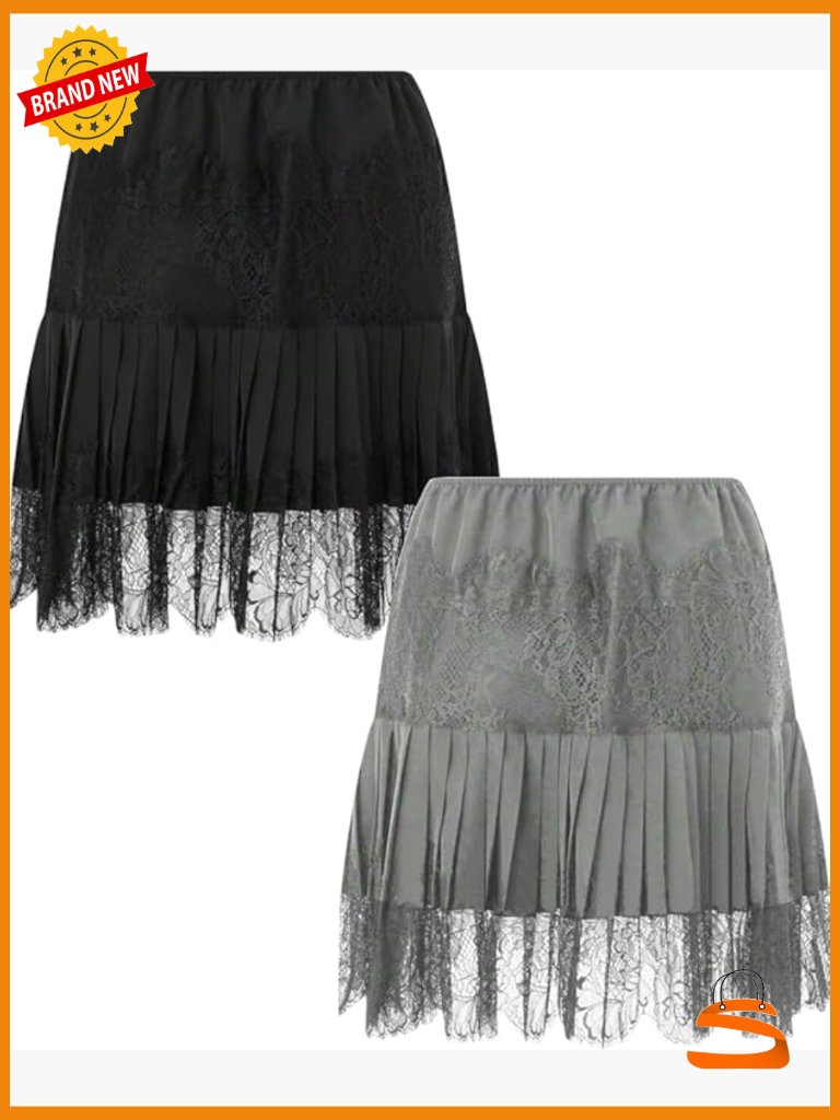Y2k Vintage Lace Slip Mini Skirt Pleated Ruffle Tiered Underskirt